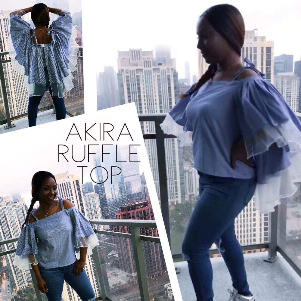 Blue & White Cascading Ruffle Top
